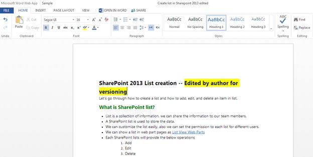 save the document for changes 